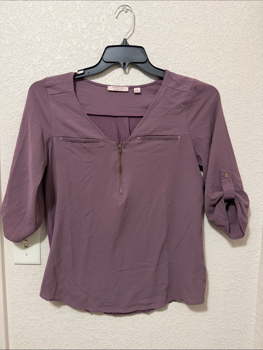 Tempted Mauve Purple Half-Zip V-Neck Blouse